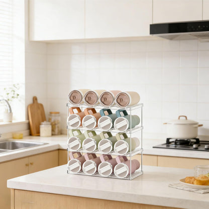 3 Tier Waterbottle Organizer for Cabinet - Large Compartment Stackable Water Bottle Holder and Wine Bottle Rack,Acrylic Water Bottle Organizer Rack for 40 oz Stanley Cup,Yeti and Tumbler Shelf