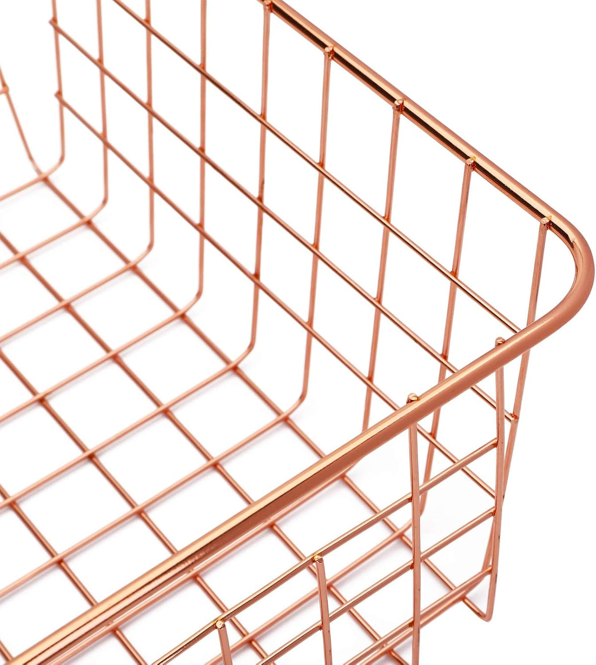 4 Pack Metal Wire Storage Baskets, Rose Gold Wire Baskets with Handles, Pantry Organizer Storage Bins for Kitchen, Freezer, Closet, Laundry Room, Cabinets