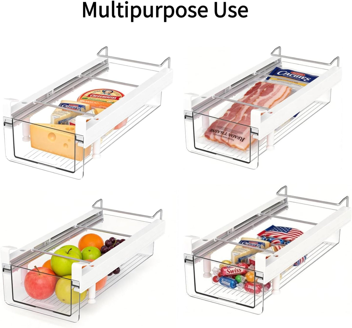 Large Fridge Drawer Organizer 14in-20in Upgradation Refrigerator Undershelf Drawer, Extra-Deep Storage Deli Meat, Cheese, Eggs, Fruit, Vegetable