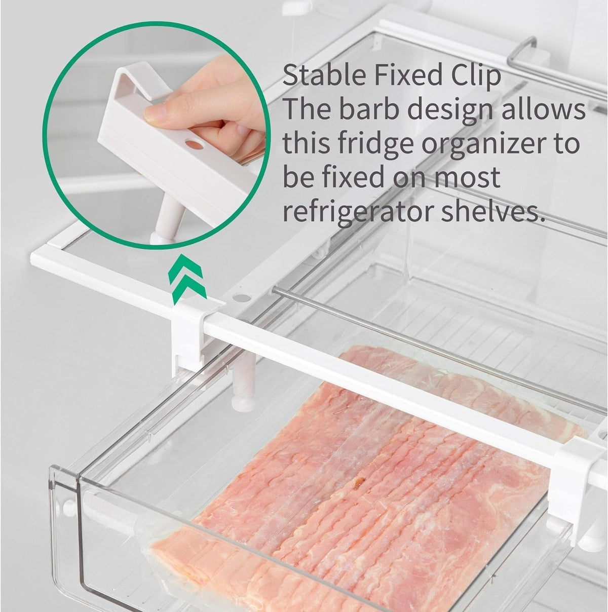 Large Fridge Drawer Organizer 14in-20in Upgradation Refrigerator Undershelf Drawer, Extra-Deep Storage Deli Meat, Cheese, Eggs, Fruit, Vegetable