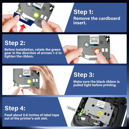 TZE-231 Label Maker Tape 12mm 0.47 Laminated Black on White 1/2" x 8m Replacement for Ptouch TZ TZE TZE231 Label Tape Cassette for PT-D220 PTD220 D220 PT-D210 PTD210 PT-H110 PT-D200 PT-D410 (5 Packs)