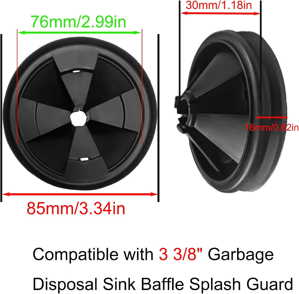 3 3/8" Garbage Disposal Sink Baffle QCB-AM Splash Guard for Insinkerator, Garbage Disposal Quiet Cover Splash Guard Replacement for InSinkErator Evolution Series(Black)