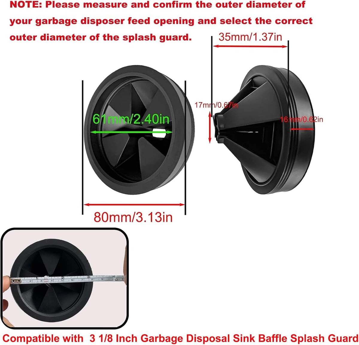 3 3/8" Garbage Disposal Sink Baffle QCB-AM Splash Guard for Insinkerator, Garbage Disposal Quiet Cover Splash Guard Replacement for InSinkErator Evolution Series(Black)