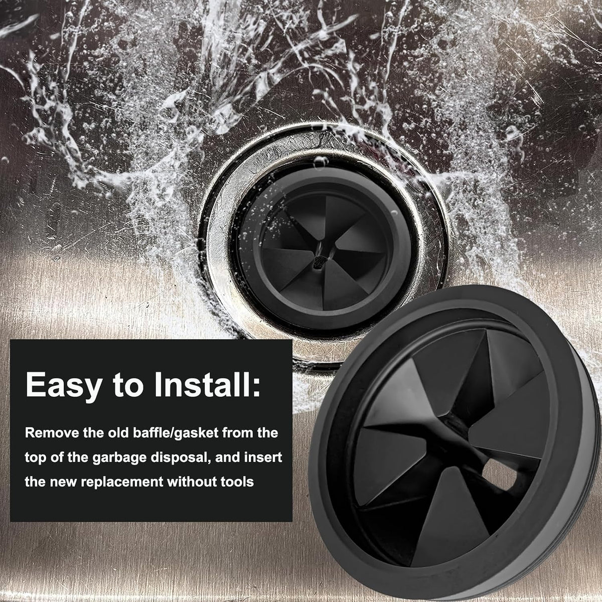 3 3/8" Garbage Disposal Sink Baffle QCB-AM Splash Guard for Insinkerator, Garbage Disposal Quiet Cover Splash Guard Replacement for InSinkErator Evolution Series(Black)