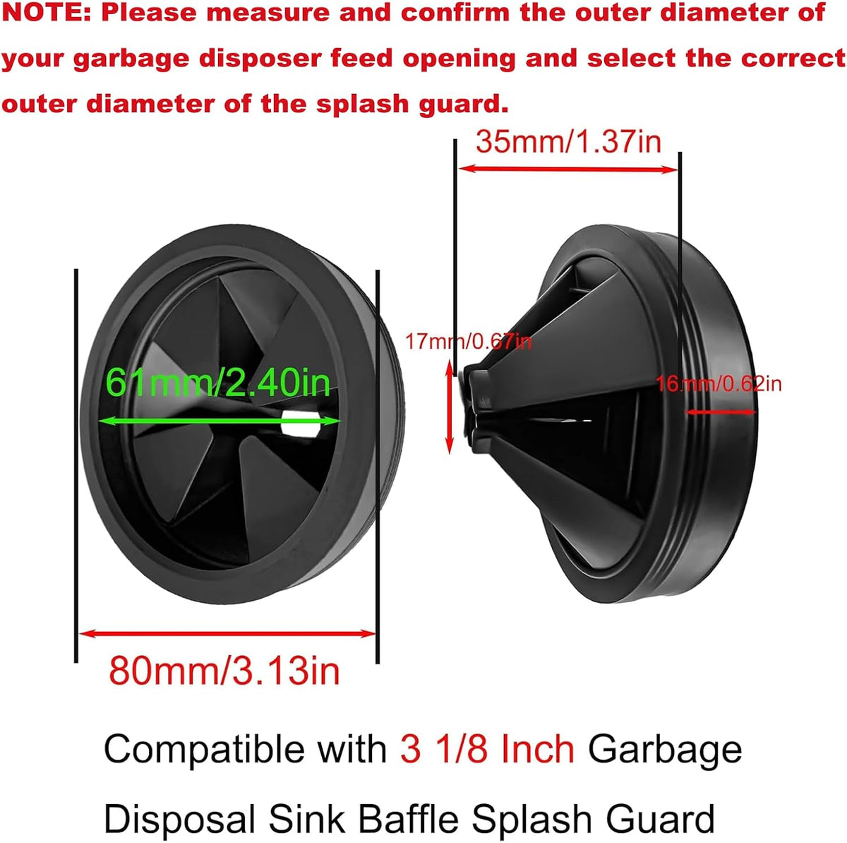 3 3/8" Garbage Disposal Sink Baffle QCB-AM Splash Guard for Insinkerator, Garbage Disposal Quiet Cover Splash Guard Replacement for InSinkErator Evolution Series(Black)