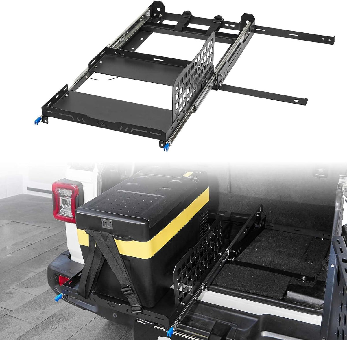 Fridge Slide Out Tray Fit (15.7-23.62 inch L x 19.7 inch W) Refrigerator, Cooler Slide Equipped with Storage Panel, Portable Car Fridges Freezer Slide, Max 290 LBS