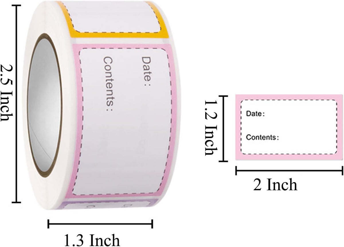 250PCS Food Labels Stickers, Freezer Labels Removable Food Storage Freezer Tape to Write on, 1x2Inch Adhesive Food Date Canning Labels for Jars Daycare Bottle Labels Food Containers