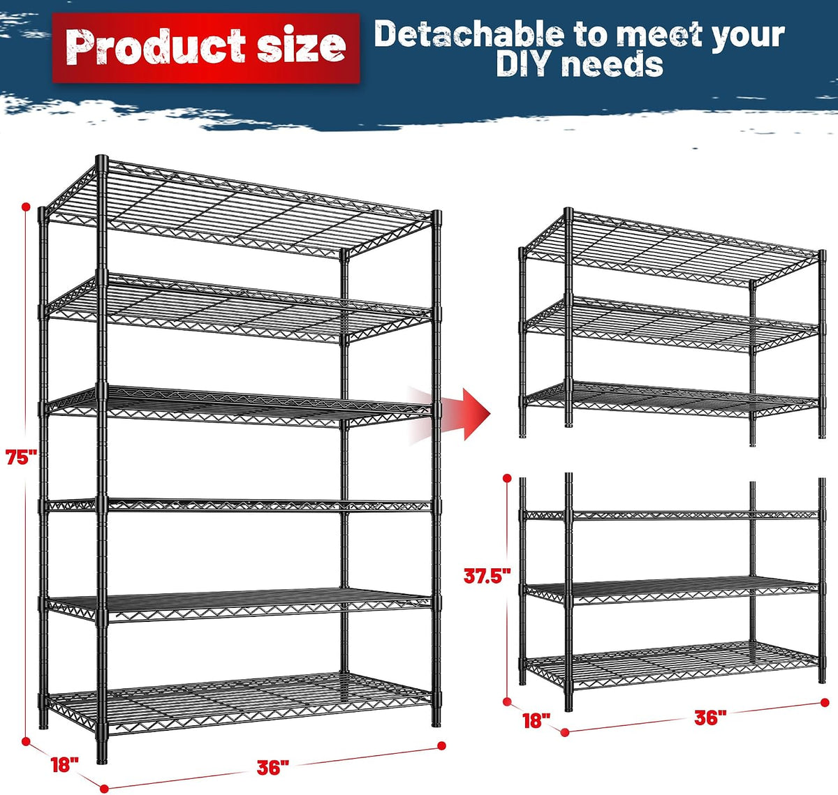1200LBS Wire Shelving,6-Tier Metal Shelving Unit,Kitchen Pantry
