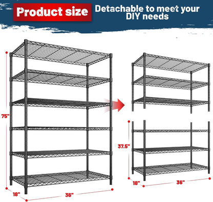 1200LBS Wire Shelving,6-Tier Metal Shelving Unit,Kitchen Pantry