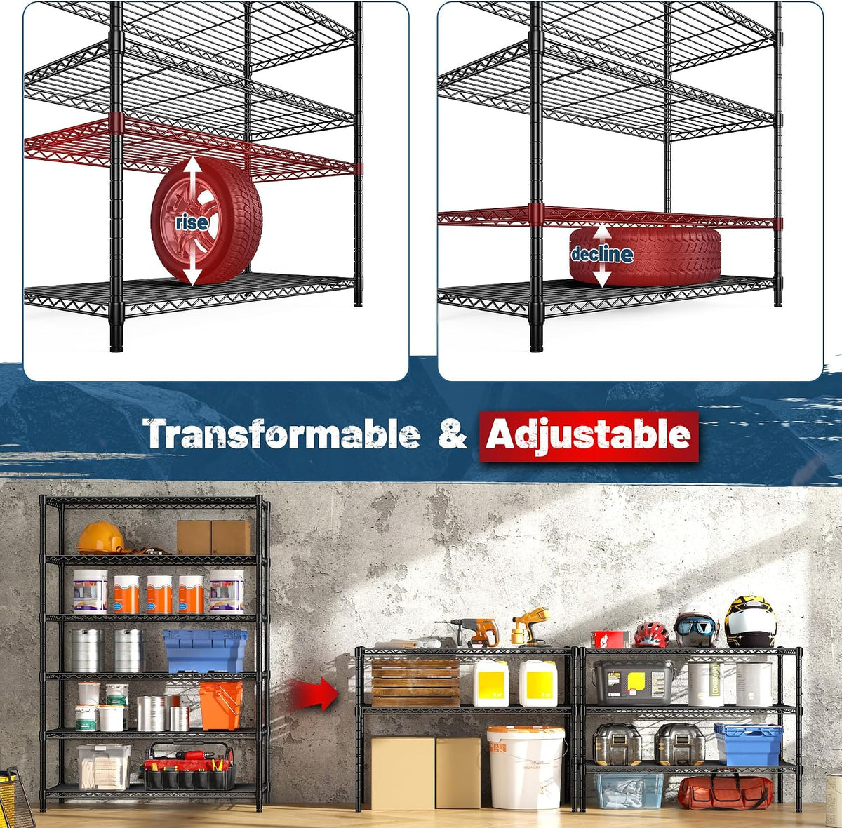 1200LBS Wire Shelving,6-Tier Metal Shelving Unit,Kitchen Pantry