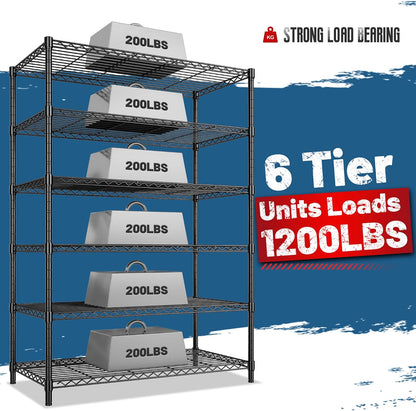 1200LBS Wire Shelving,6-Tier Metal Shelving Unit,Kitchen Pantry