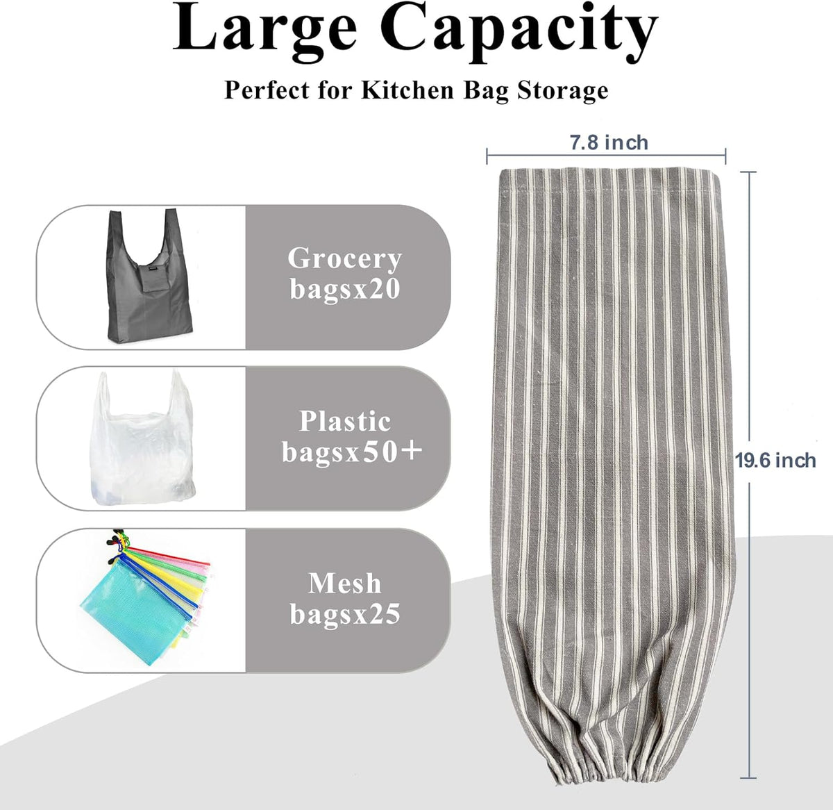 TOGETRUE Plastic Bag Holder, Wall Mount Grocery Bag Organizer for Home Kitchen Pantry Decor (Grey)