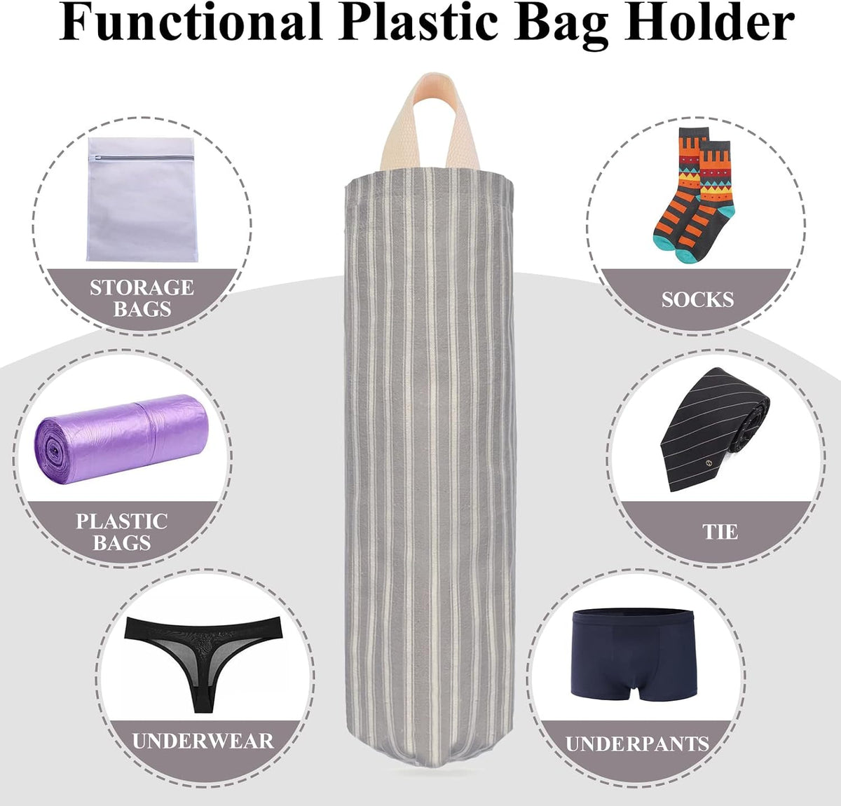 TOGETRUE Plastic Bag Holder, Wall Mount Grocery Bag Organizer for Home Kitchen Pantry Decor (Grey)