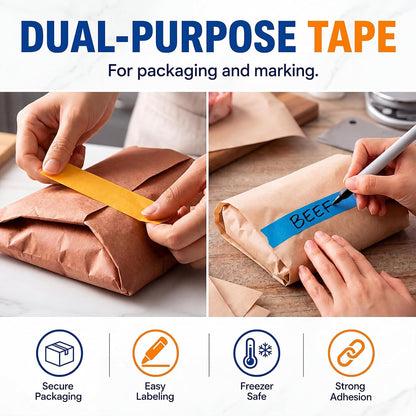 Freezer Label Kit for Food Storage Includes 500 Pcs Waterproof Removable Food Labels 3/4 Inch x 55 Yd, 3 Rolls Masking Tape, 3 Marker Pens for Kitchens Refrigerator Meal Prep(White)