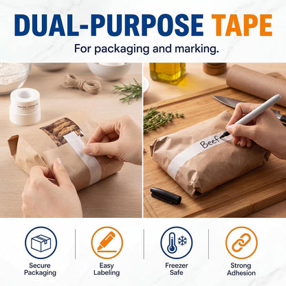 Freezer Label Kit for Food Storage Includes 500 Pcs Waterproof Removable Food Labels 3/4 Inch x 55 Yd, 3 Rolls Masking Tape, 3 Marker Pens for Kitchens Refrigerator Meal Prep(White)