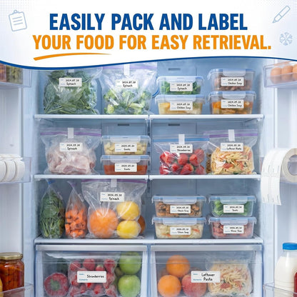 Freezer Label Kit for Food Storage Includes 500 Pcs Waterproof Removable Food Labels 3/4 Inch x 55 Yd, 3 Rolls Masking Tape, 3 Marker Pens for Kitchens Refrigerator Meal Prep(White)
