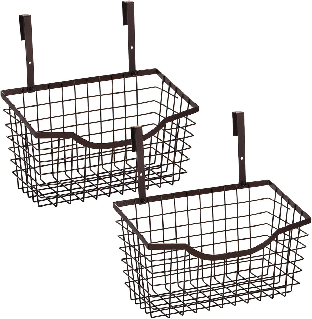2 Pack Cabinet & Wall Mount Basket, Large Metal Wire Basket Wall Mount Hanging Basket Over Cabinet Door Organizer Bin Grid Storage Baskets for Home Kitchen Bathroom Pantry, Bronze