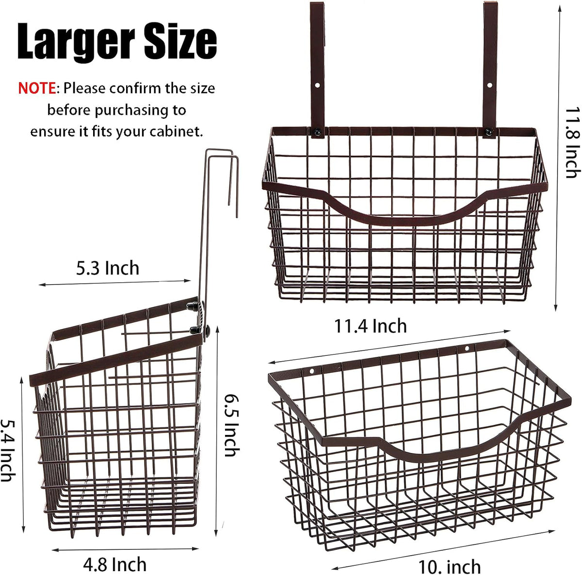 2 Pack Cabinet & Wall Mount Basket, Large Metal Wire Basket Wall Mount Hanging Basket Over Cabinet Door Organizer Bin Grid Storage Baskets for Home Kitchen Bathroom Pantry, Bronze