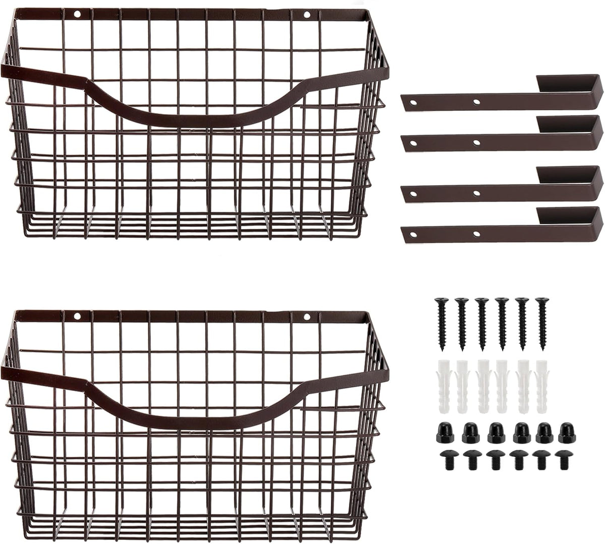 2 Pack Cabinet & Wall Mount Basket, Large Metal Wire Basket Wall Mount Hanging Basket Over Cabinet Door Organizer Bin Grid Storage Baskets for Home Kitchen Bathroom Pantry, Bronze