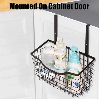 2 Pack Cabinet & Wall Mount Basket, Large Metal Wire Basket Wall Mount Hanging Basket Over Cabinet Door Organizer Bin Grid Storage Baskets for Home Kitchen Bathroom Pantry, Bronze