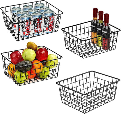 3 Pack Freezer White Wire Baskets for Organizing Office Wire Storage Basket with Built-in Handles, 14" Large White Metal Baskets for Pantry Freezer Kitchen Cabinets