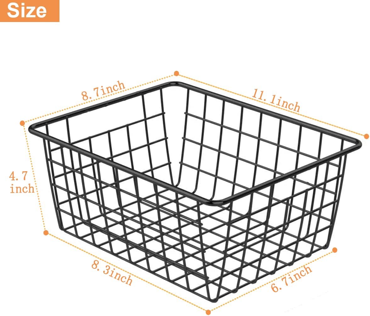 3 Pack Freezer White Wire Baskets for Organizing Office Wire Storage Basket with Built-in Handles, 14" Large White Metal Baskets for Pantry Freezer Kitchen Cabinets