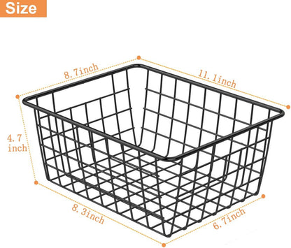 3 Pack Freezer White Wire Baskets for Organizing Office Wire Storage Basket with Built-in Handles, 14" Large White Metal Baskets for Pantry Freezer Kitchen Cabinets