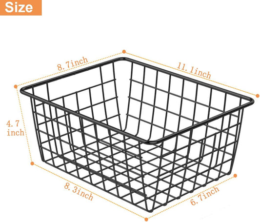 3 Pack Freezer White Wire Baskets for Organizing Office Wire Storage Basket with Built-in Handles, 14" Large White Metal Baskets for Pantry Freezer Kitchen Cabinets