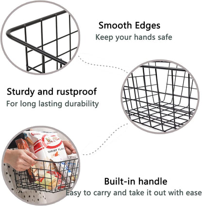 3 Pack Freezer White Wire Baskets for Organizing Office Wire Storage Basket with Built-in Handles, 14" Large White Metal Baskets for Pantry Freezer Kitchen Cabinets