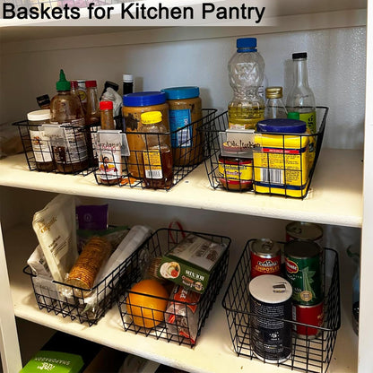 3 Pack Freezer White Wire Baskets for Organizing Office Wire Storage Basket with Built-in Handles, 14" Large White Metal Baskets for Pantry Freezer Kitchen Cabinets