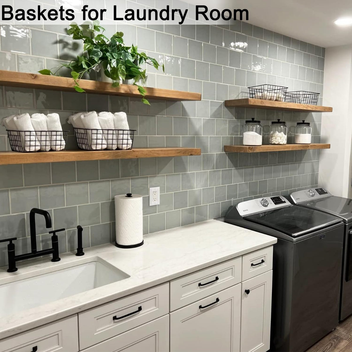 3 Pack Freezer White Wire Baskets for Organizing Office Wire Storage Basket with Built-in Handles, 14" Large White Metal Baskets for Pantry Freezer Kitchen Cabinets