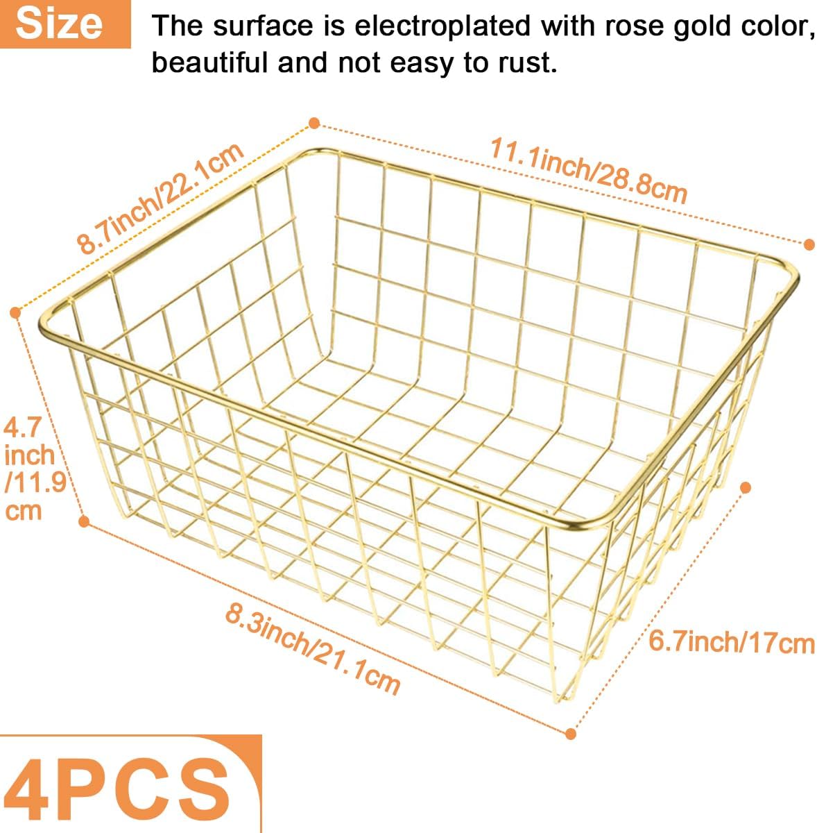 3 Pack Freezer White Wire Baskets for Organizing Office Wire Storage Basket with Built-in Handles, 14" Large White Metal Baskets for Pantry Freezer Kitchen Cabinets