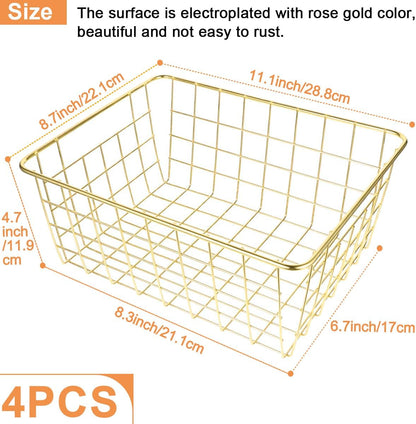 3 Pack Freezer White Wire Baskets for Organizing Office Wire Storage Basket with Built-in Handles, 14" Large White Metal Baskets for Pantry Freezer Kitchen Cabinets