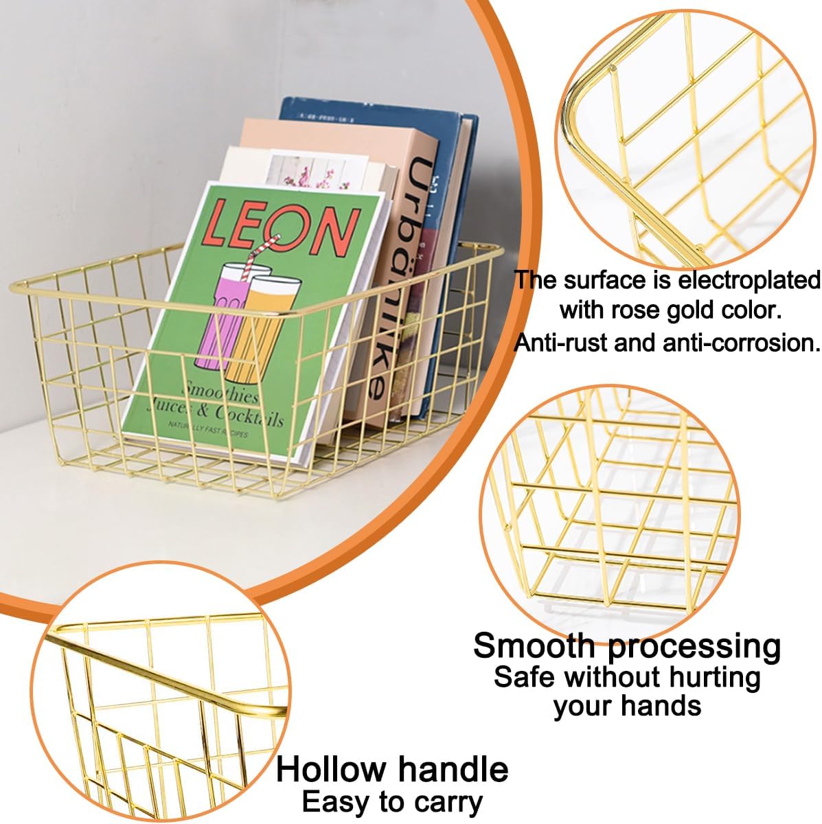 3 Pack Freezer White Wire Baskets for Organizing Office Wire Storage Basket with Built-in Handles, 14" Large White Metal Baskets for Pantry Freezer Kitchen Cabinets