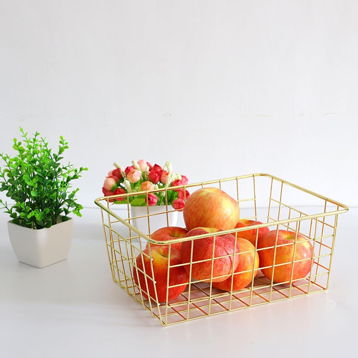 3 Pack Freezer White Wire Baskets for Organizing Office Wire Storage Basket with Built-in Handles, 14" Large White Metal Baskets for Pantry Freezer Kitchen Cabinets