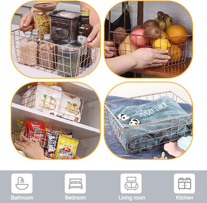 3 Pack Freezer White Wire Baskets for Organizing Office Wire Storage Basket with Built-in Handles, 14" Large White Metal Baskets for Pantry Freezer Kitchen Cabinets