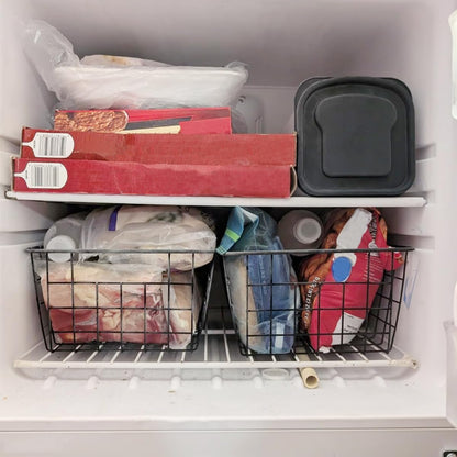 3 Pack Freezer White Wire Baskets for Organizing Office Wire Storage Basket with Built-in Handles, 14" Large White Metal Baskets for Pantry Freezer Kitchen Cabinets