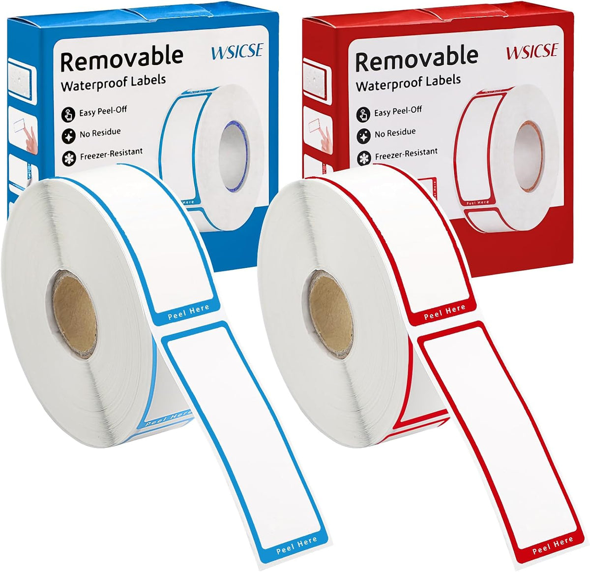 1000 Food Labels, Removable Freezer Labels with Dispenser, Red/Blue | 1" x 3", Writable Blank Labels, Strong Adhesive, No Residue, Waterproof, Oil-Resistant, for Jars, Containers, Pantry