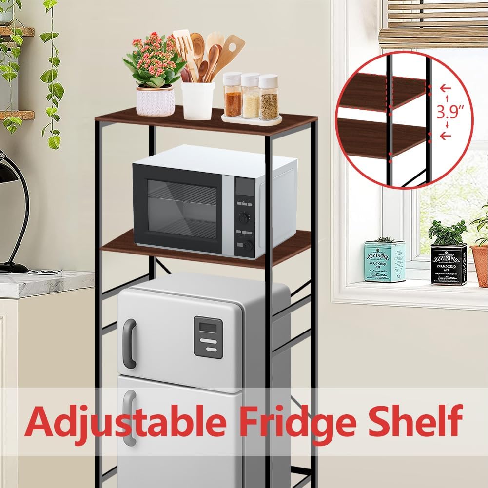 Adjustable Microwave Stand for Mini Fridge - Over Refrigerator Shelf Organizer with Storage Rack, Height Adjustable Space Saver for Dorm, Kitchen, Office Use, Brown