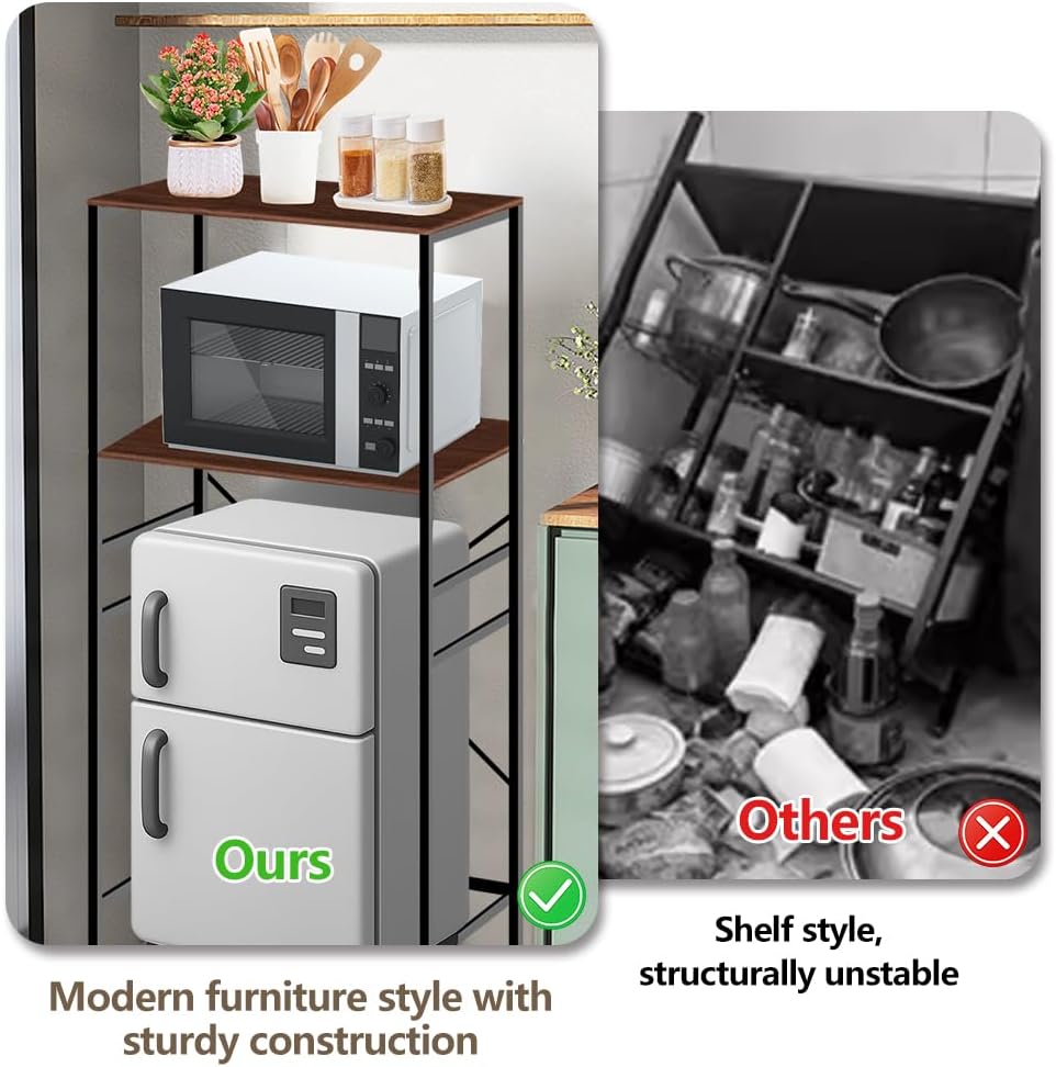 Adjustable Microwave Stand for Mini Fridge - Over Refrigerator Shelf Organizer with Storage Rack, Height Adjustable Space Saver for Dorm, Kitchen, Office Use, Brown