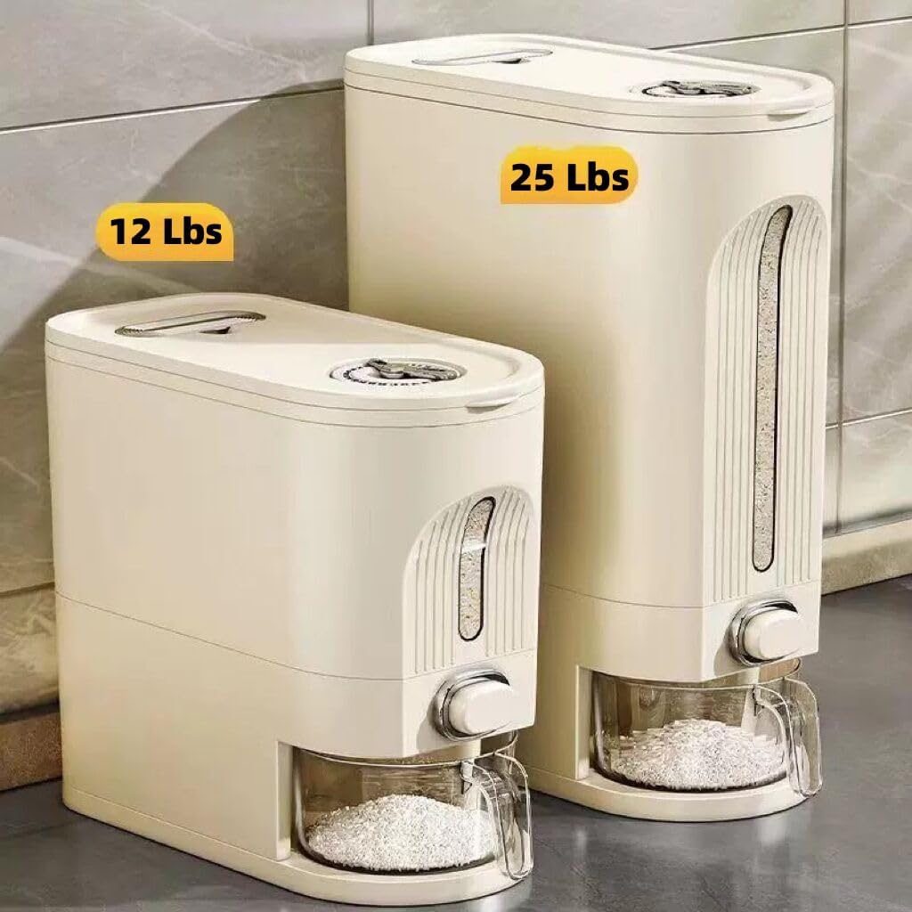 Rice Dispenser and Grain Container Storage with Lid,Rice Container with Measuring Cup,Moisture Proof Household Cereal Dispenser Bucket for Kitchen Soybean Corn Oatmeal,12Lbs
