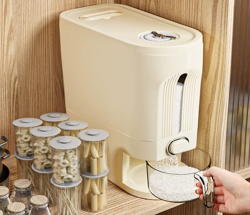 Rice Dispenser and Grain Container Storage with Lid,Rice Container with Measuring Cup,Moisture Proof Household Cereal Dispenser Bucket for Kitchen Soybean Corn Oatmeal,12Lbs