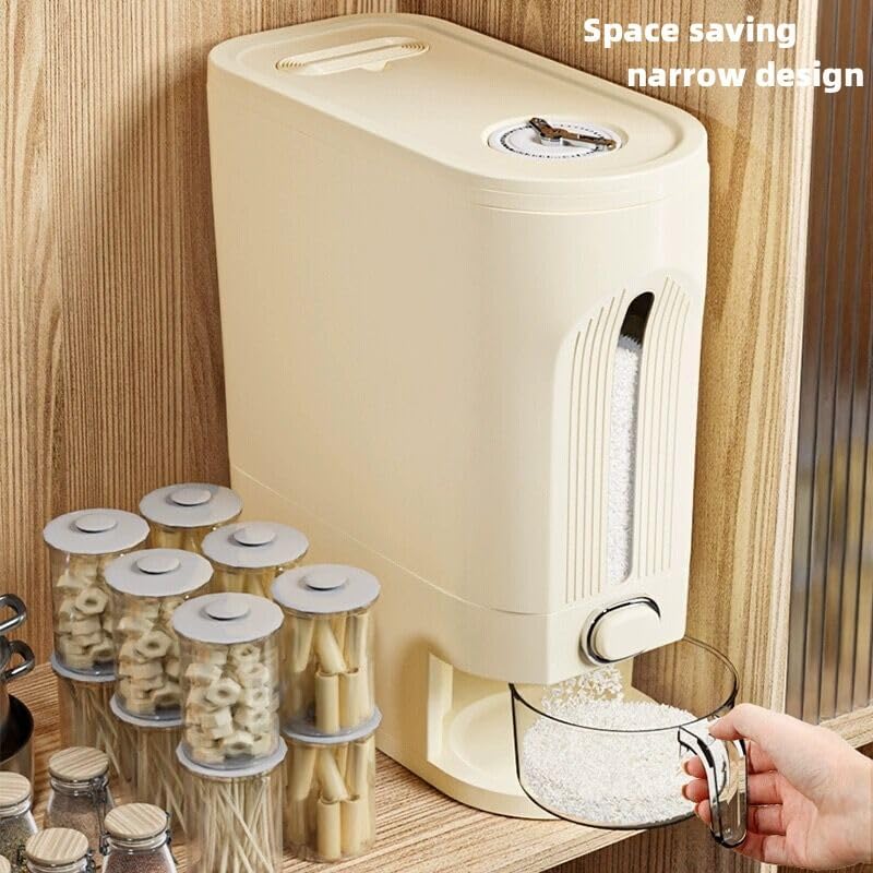 Rice Dispenser and Grain Container Storage with Lid,Rice Container with Measuring Cup,Moisture Proof Household Cereal Dispenser Bucket for Kitchen Soybean Corn Oatmeal,12Lbs