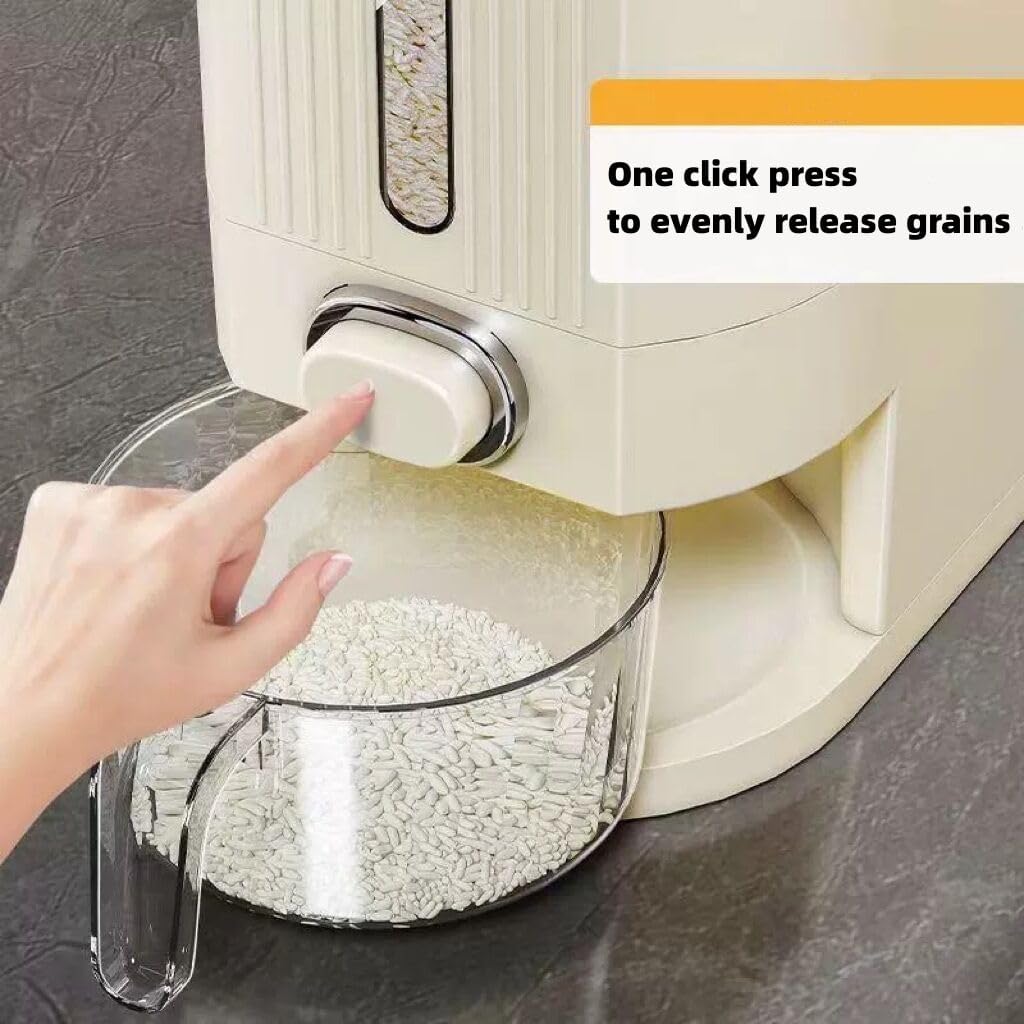 Rice Dispenser and Grain Container Storage with Lid,Rice Container with Measuring Cup,Moisture Proof Household Cereal Dispenser Bucket for Kitchen Soybean Corn Oatmeal,12Lbs