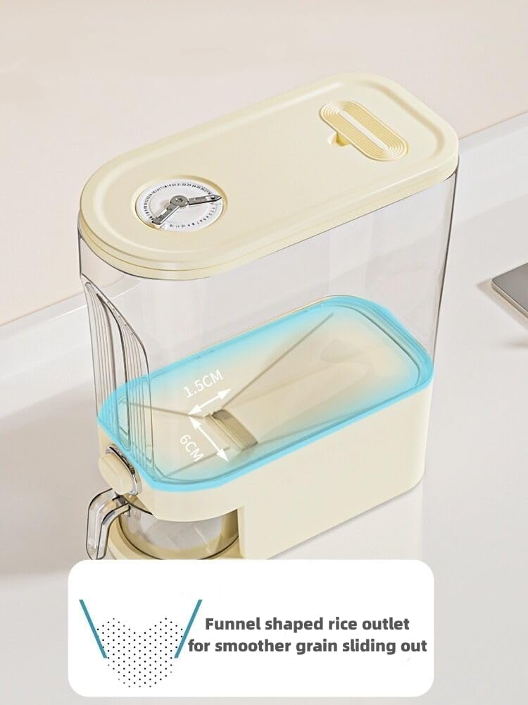 Rice Dispenser and Grain Container Storage with Lid,Rice Container with Measuring Cup,Moisture Proof Household Cereal Dispenser Bucket for Kitchen Soybean Corn Oatmeal,12Lbs