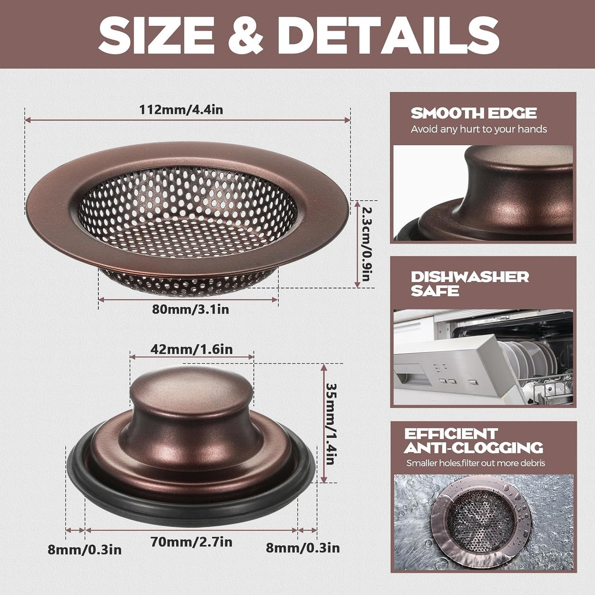 Oil Rubbed Bronze 2 Pcs 3-1/2 Kitchen Sink Drain Strainer Stopper