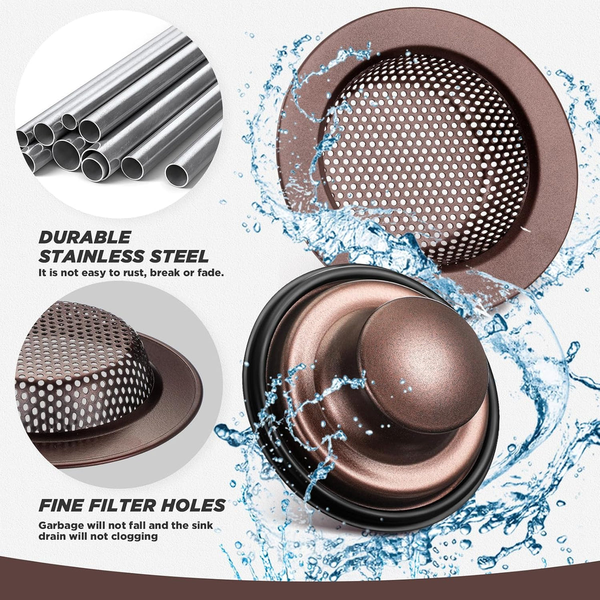 Oil Rubbed Bronze 2 Pcs 3-1/2 Kitchen Sink Drain Strainer Stopper