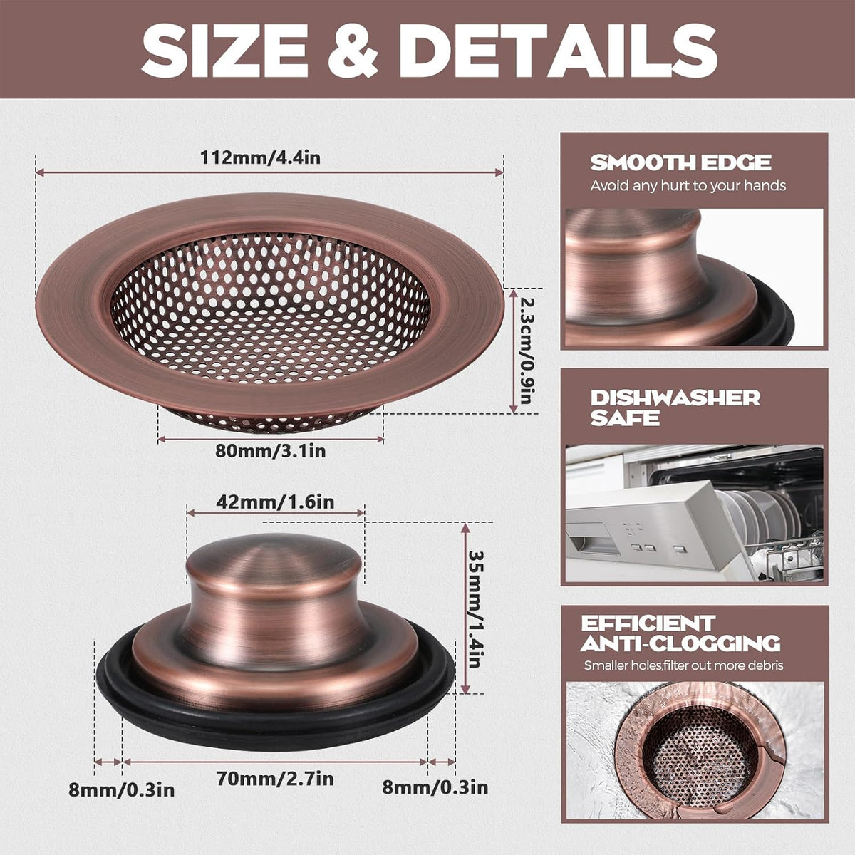 Oil Rubbed Bronze 2 Pcs 3-1/2 Kitchen Sink Drain Strainer Stopper