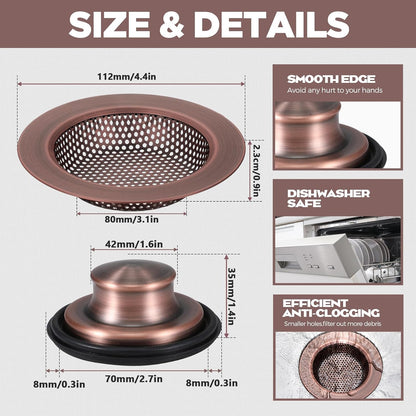 Oil Rubbed Bronze 2 Pcs 3-1/2 Kitchen Sink Drain Strainer Stopper