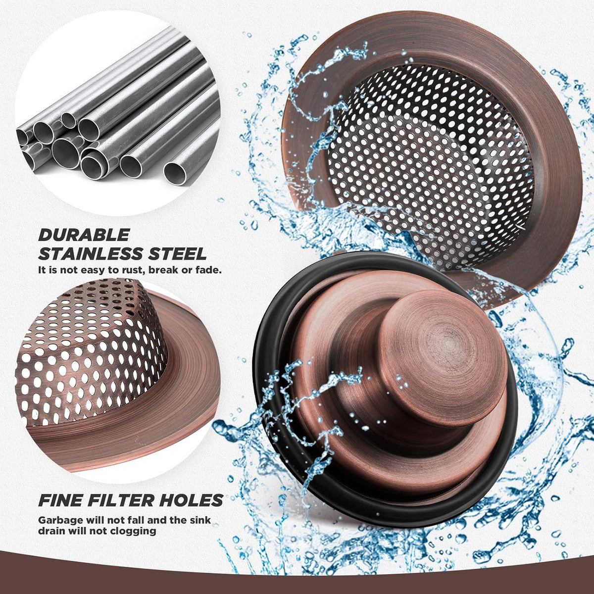 Oil Rubbed Bronze 2 Pcs 3-1/2 Kitchen Sink Drain Strainer Stopper